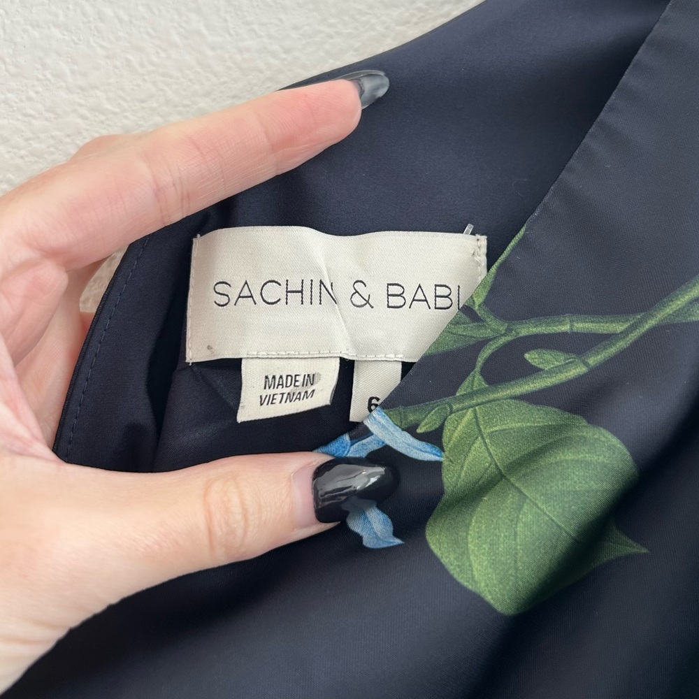 Sachin + Babi One-Shoulder Navy Floral Gown - Picture 10 of 10